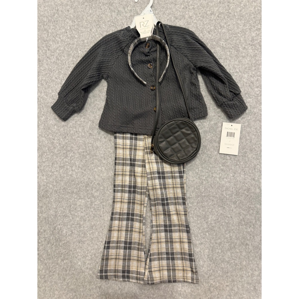 Rachel Zoe RZ Littles Toddler 4 Piece Plaid Flare Pants & Cardigan Set 2T NEW